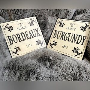 Vintage French Inspired Wine Bar Plaques Burgundy & Bordeaux Wall Art ~ Set of 2